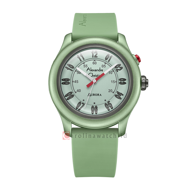 Jam Tangan Alexandre Christie Aurora AC 9397 MHRIGGN Men Light Green Dial Green Rubber Strap