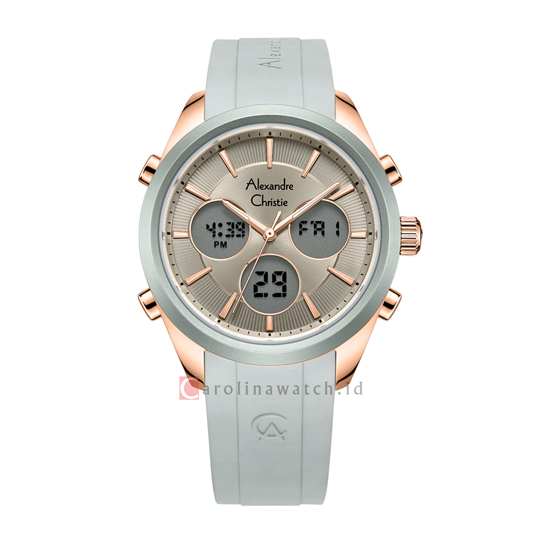 Jam Tangan Alexandre Christie AC Multifunction AC 9398 LHRRGLG Women Light Grey Dial Light Grey Rubber Strap