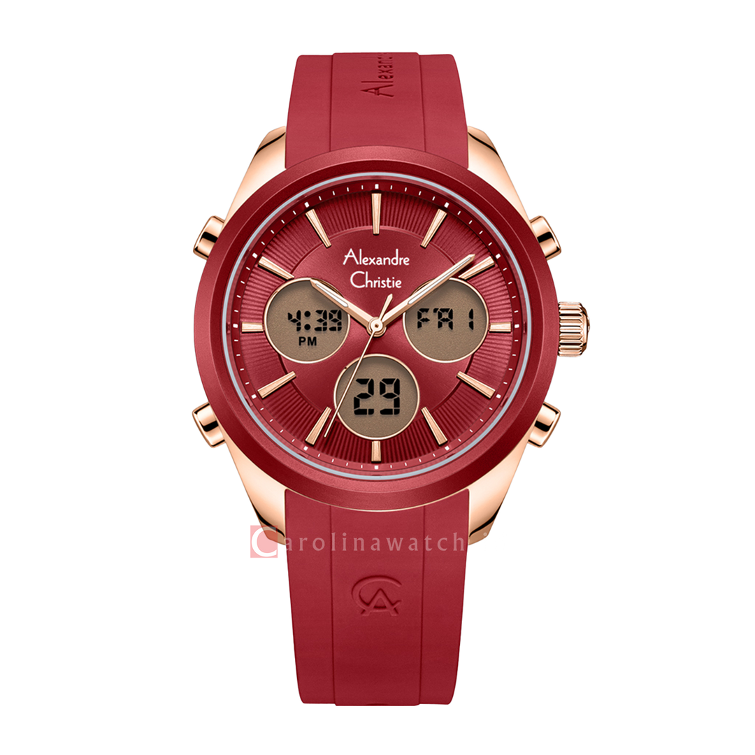 Jam Tangan Alexandre Christie AC Multifunction AC 9398 LHRRGRE Women Red Dial Red Rubber Strap