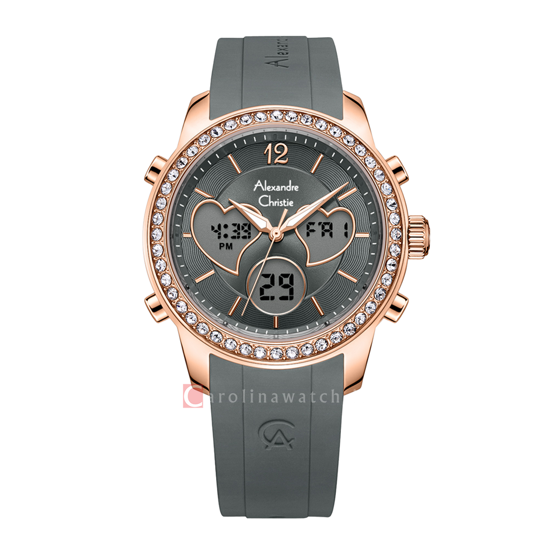 Jam Tangan Alexandre Christie AC 9399 LHRRGGR Women Grey Dial Gray Rubber Strap