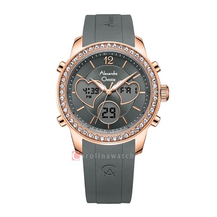 Jam Tangan Alexandre Christie AC 9399 LHRRGGR Women Grey Dial Gray Rubber Strap