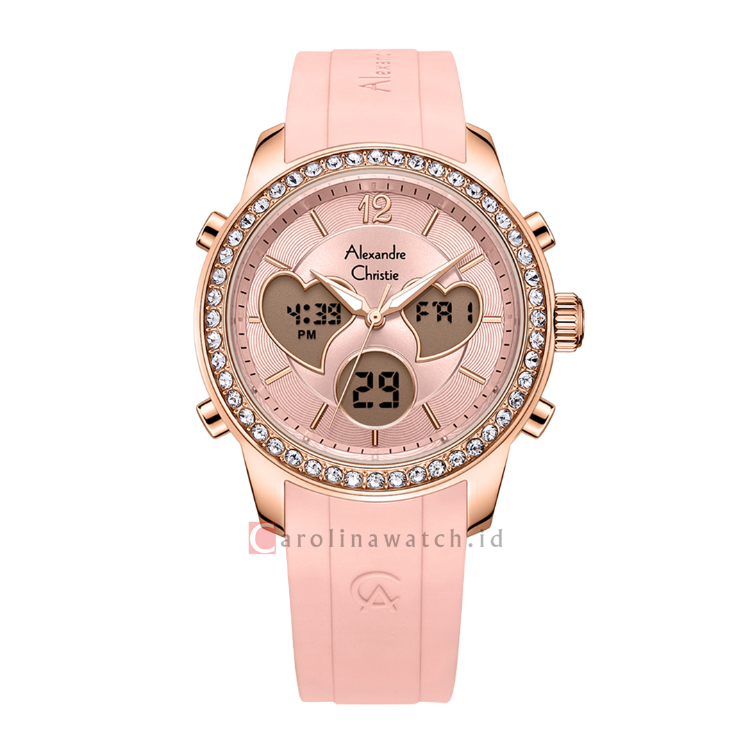 Jam Tangan Alexandre Christie AC 9399 LHRRGPN Women Pink Dial Pink Rubber Strap