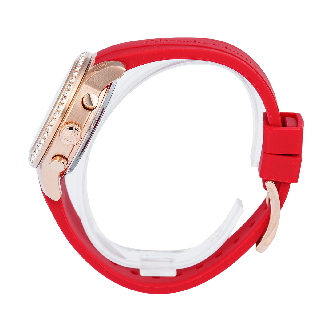 Jam Tangan Alexandre Christie AC 9399 LHRRGRE Women Red Dial Red Rubber Strap