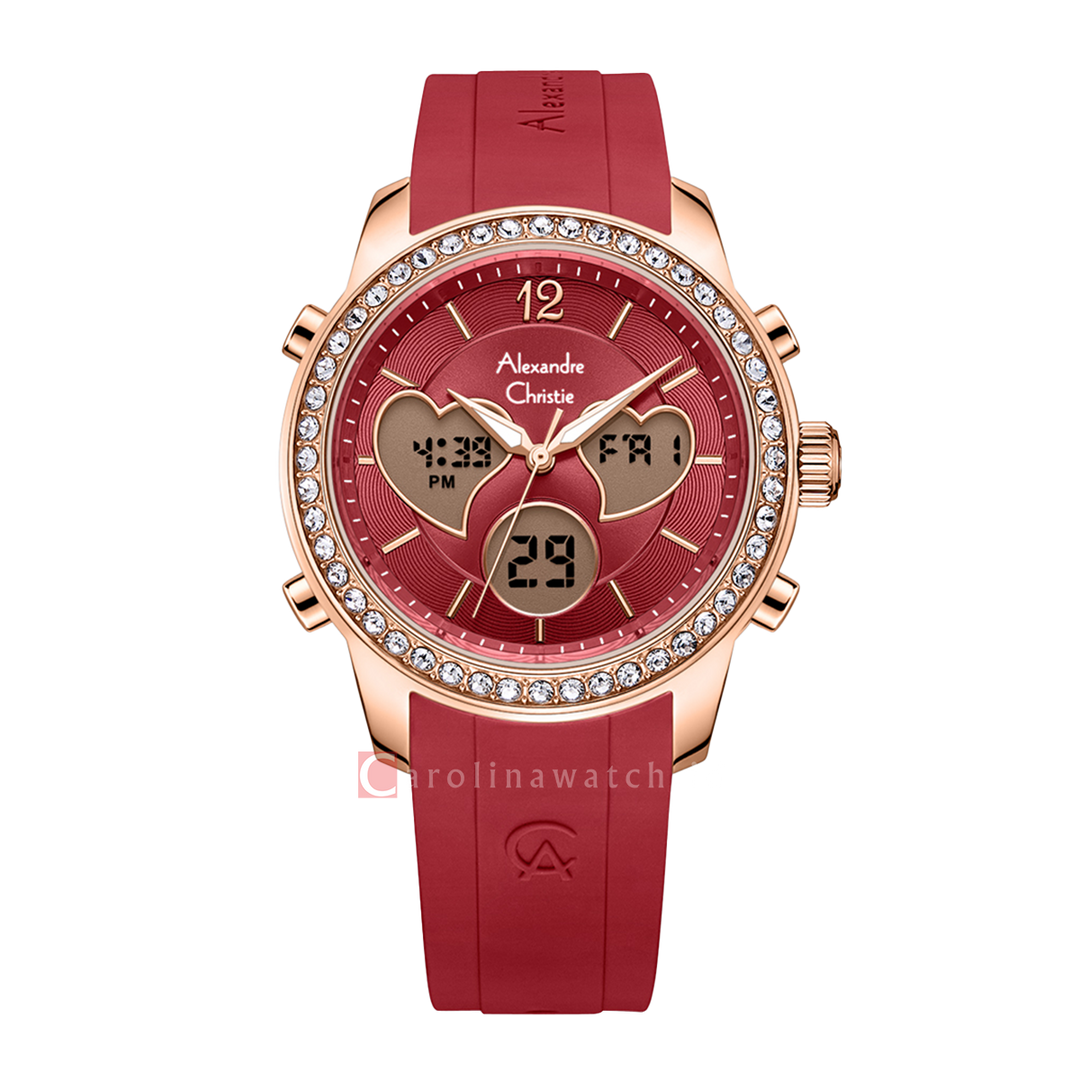 Jam Tangan Alexandre Christie AC 9399 LHRRGRE Women Red Dial Red Rubber Strap