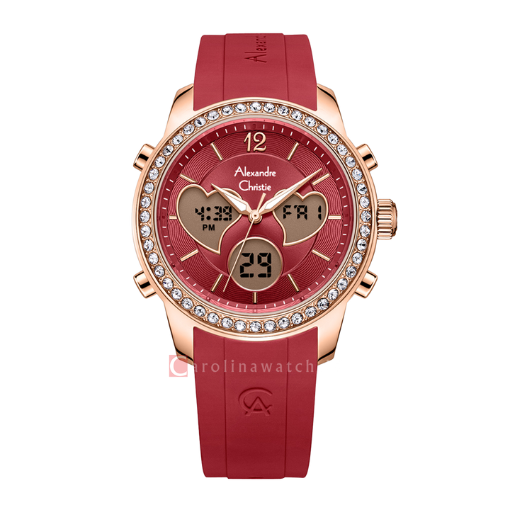 Jam Tangan Alexandre Christie AC 9399 LHRRGRE Women Red Dial Red Rubber Strap