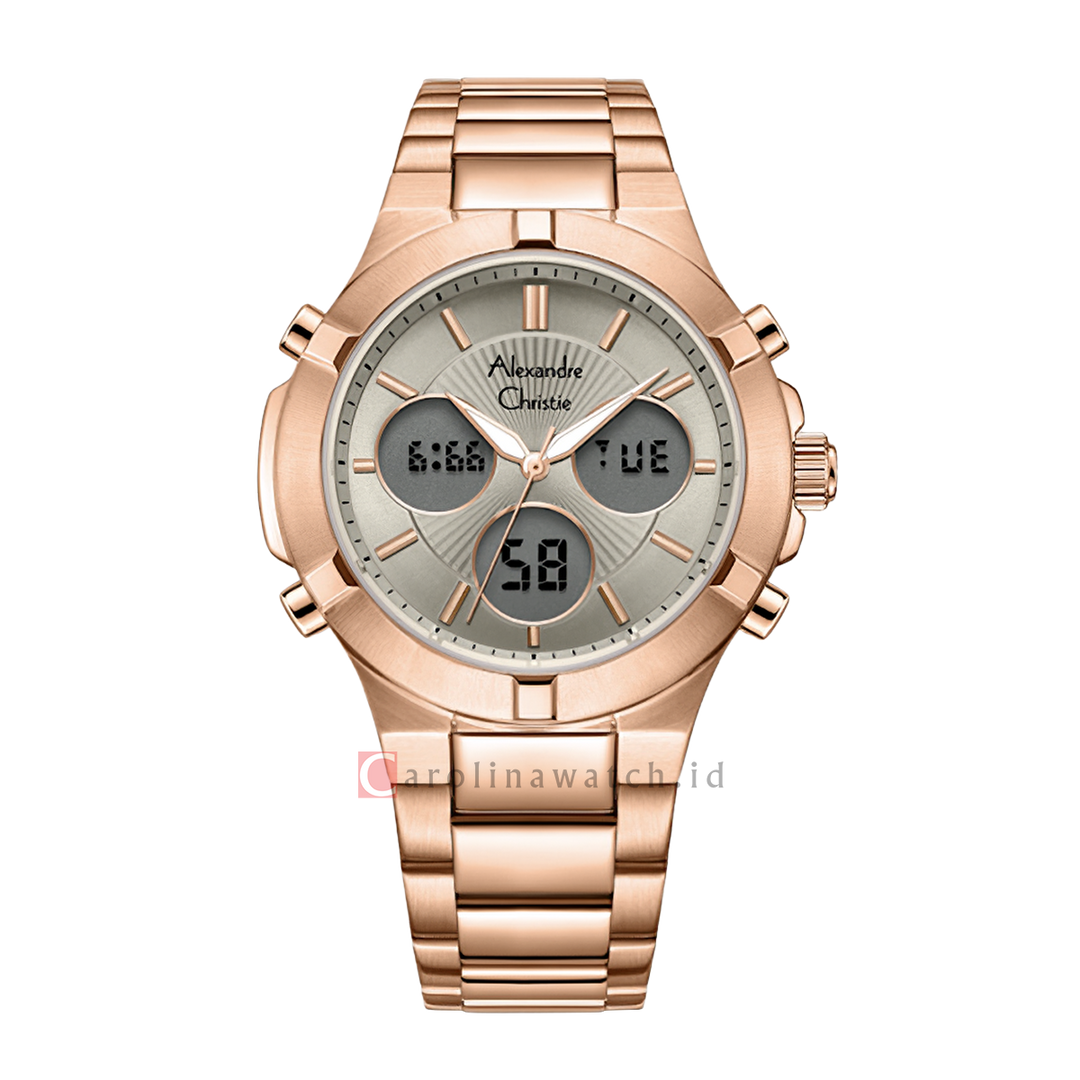 Jam Tangan Alexandre Christie AC 9400 LHBRGLG Women Grey Digital Analog Dial Rose Gold Stainless Steel Strap