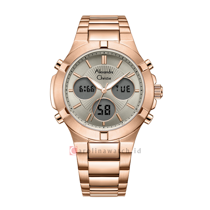 Jam Tangan Alexandre Christie AC 9400 LHBRGLG Women Grey Digital Analog Dial Rose Gold Stainless Steel Strap