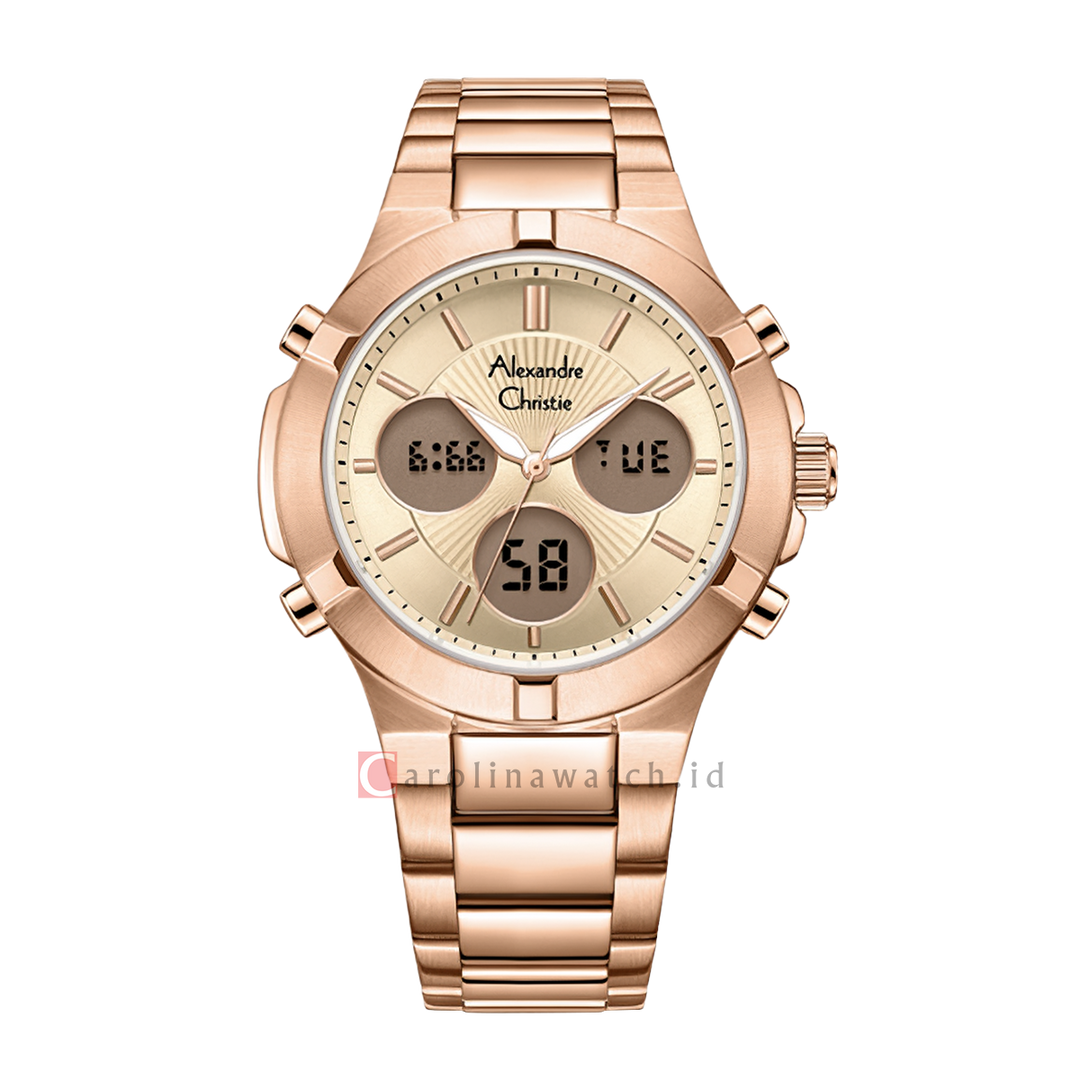 Jam Tangan Alexandre Christie AC 9400 LHBRGLN Women Gold Digital Analog Dial Rose Gold Stainless Steel Strap