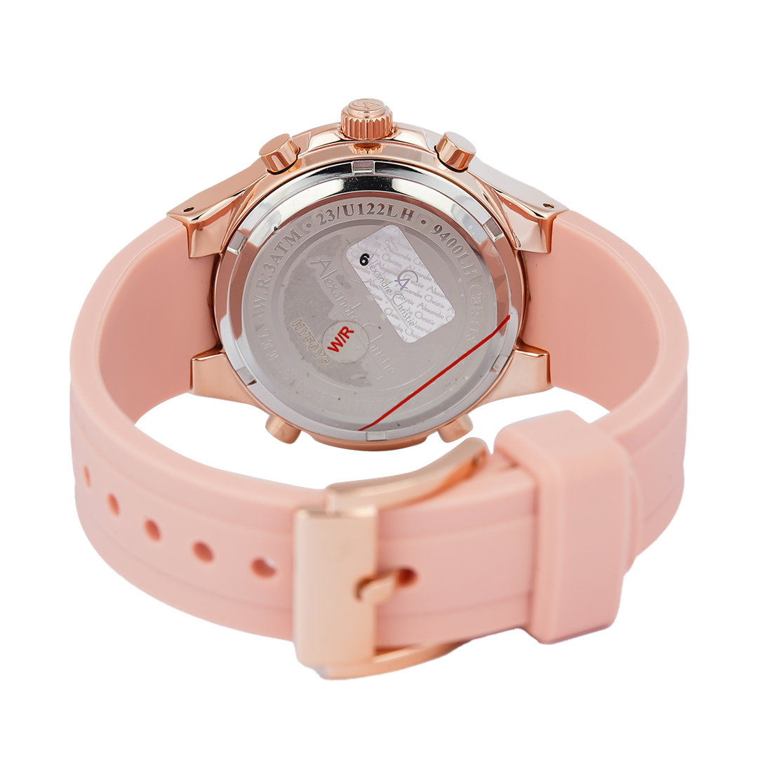 Jam Tangan Alexandre Christie AC 9400 LHRRGPN Women Pink Digital Analog Dial Pink Rubber Strap