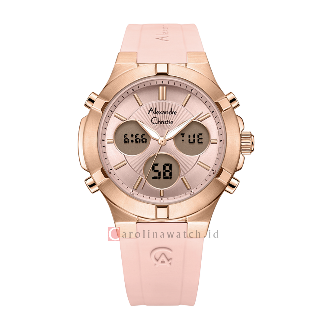 Jam Tangan Alexandre Christie AC 9400 LHRRGPN Women Pink Digital Analog Dial Pink Rubber Strap