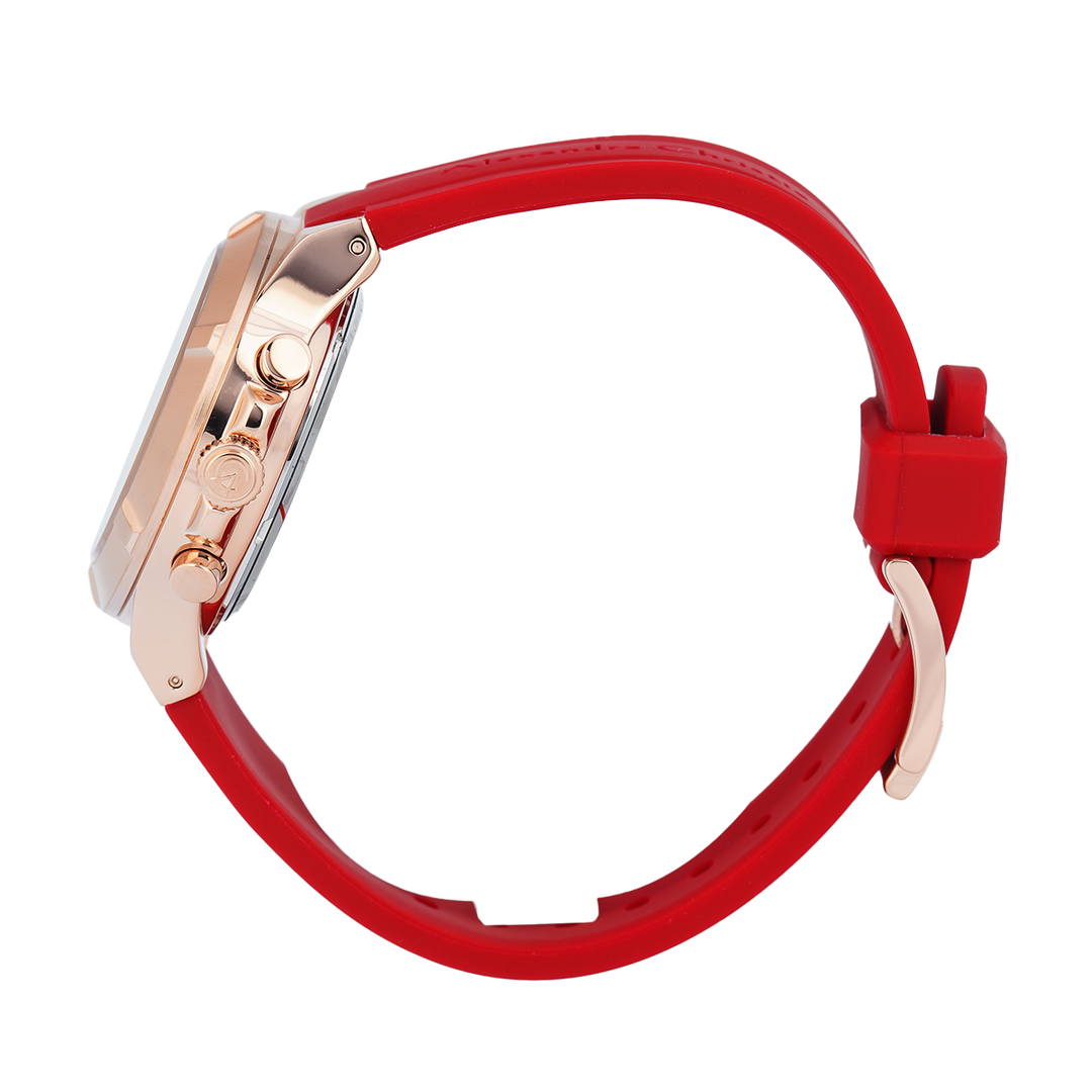 Jam Tangan Alexandre Christie AC 9400 LHRRGRE Women Red Digital Analog Dial Red Rubber Strap