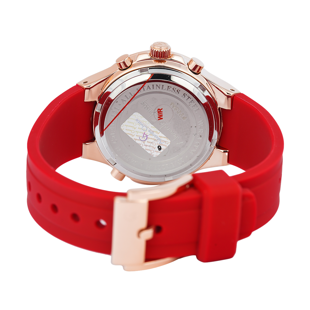 Jam Tangan Alexandre Christie AC 9400 LHRRGRE Women Red Digital Analog Dial Red Rubber Strap