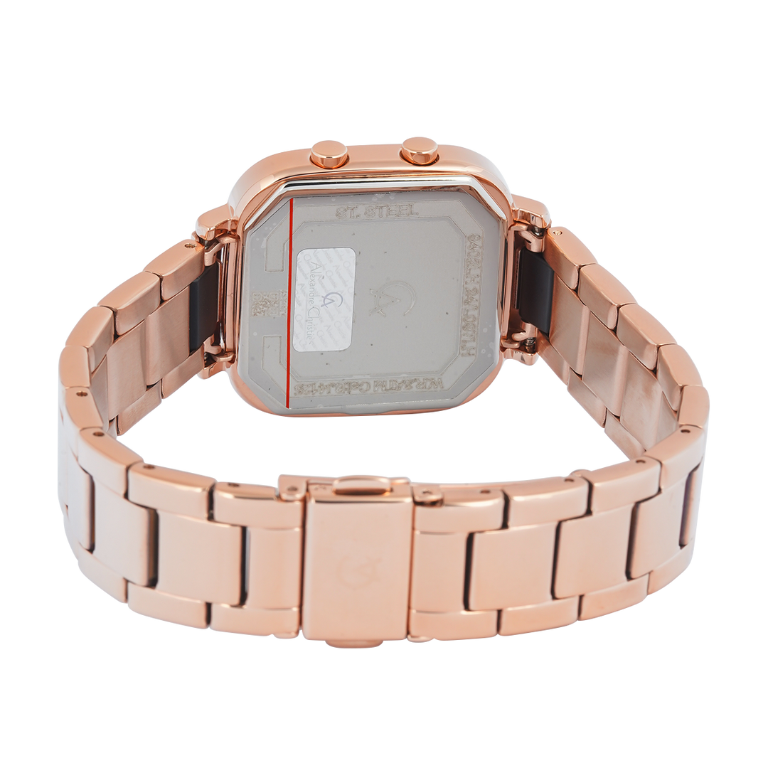 Jam Tangan Alexandre Christie DIGI AC 9402 LHBRGBA Women Black Digital Dial Rose Gold Stainless Steel Strap