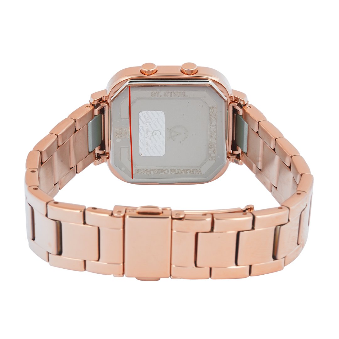 Jam Tangan Alexandre Christie DIGI AC 9402 LHBRGLB Women Light Blue Digital Dial Rose Gold Stainless Steel Strap