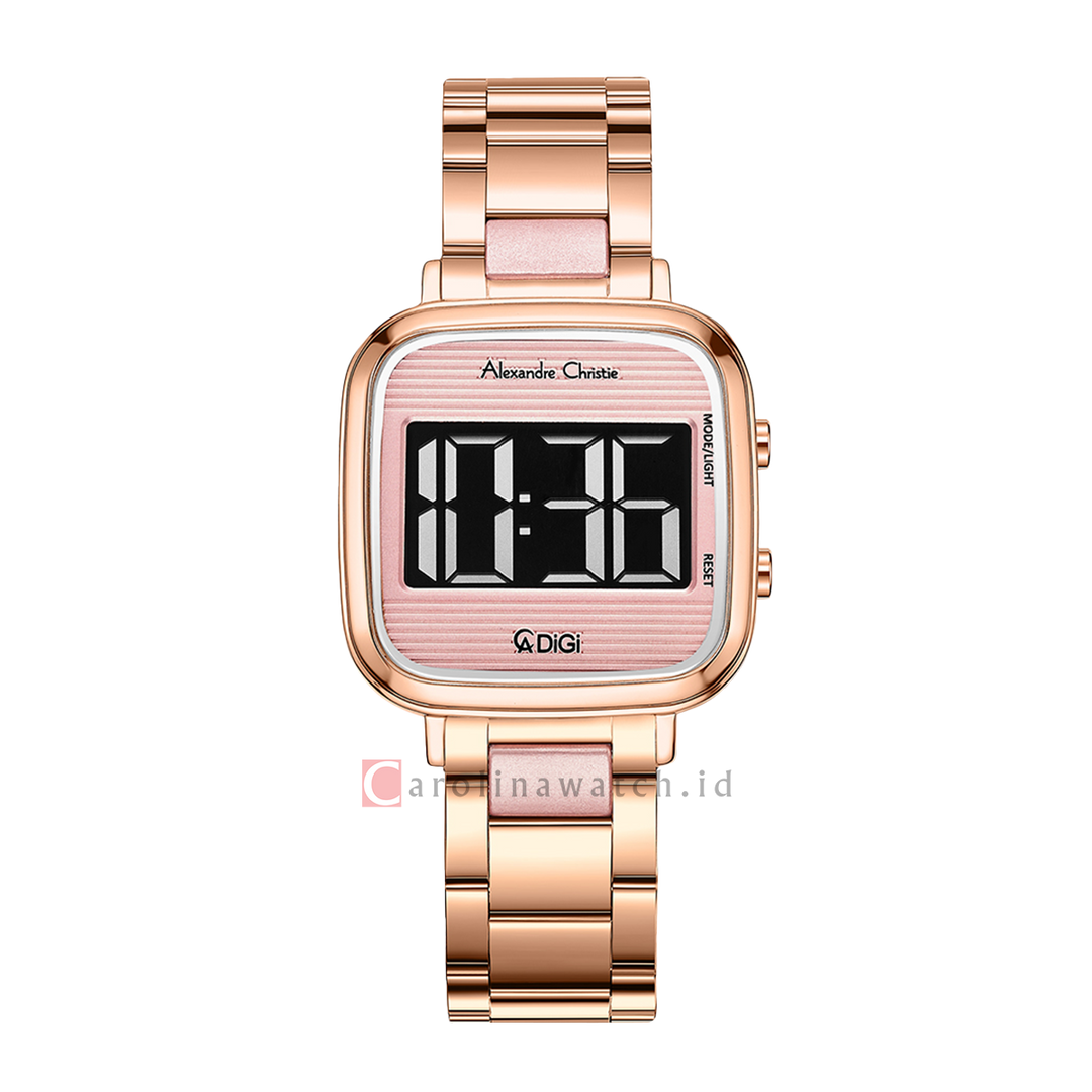 Jam Tangan Alexandre Christie DIGI AC 9402 LHBRGPN Women Pink Digital Dial Rose Gold Stainless Steel Strap