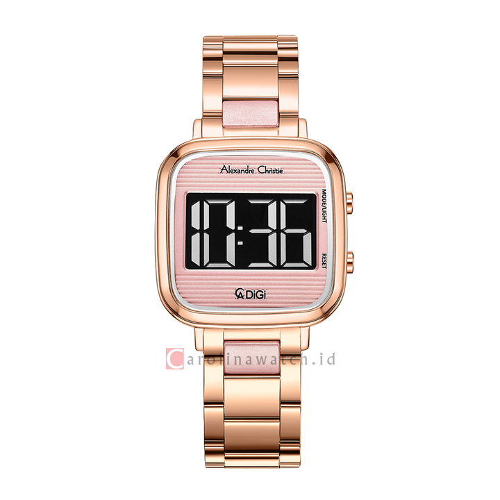 Jam Tangan Alexandre Christie DIGI AC 9402 LHBRGPN Women Pink Digital Dial Rose Gold Stainless Steel Strap