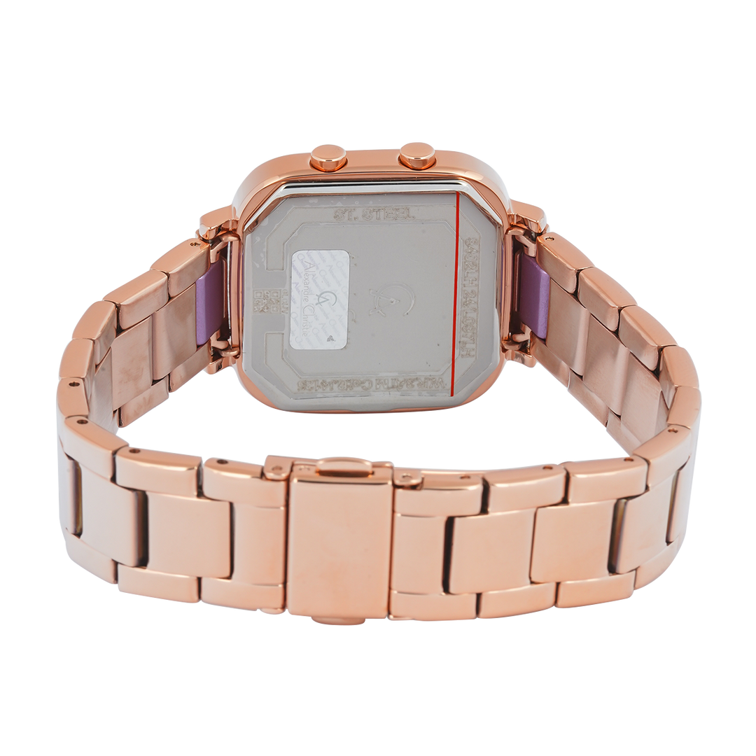 Jam Tangan Alexandre Christie DIGI AC 9402 LHBRGPU Women Purple Digital Dial Rose Gold Stainless Steel Strap