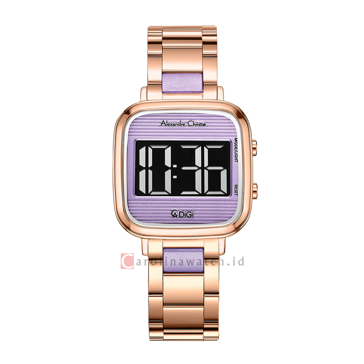 Jam Tangan Alexandre Christie DIGI AC 9402 LHBRGPU Women Purple Digital Dial Rose Gold Stainless Steel Strap