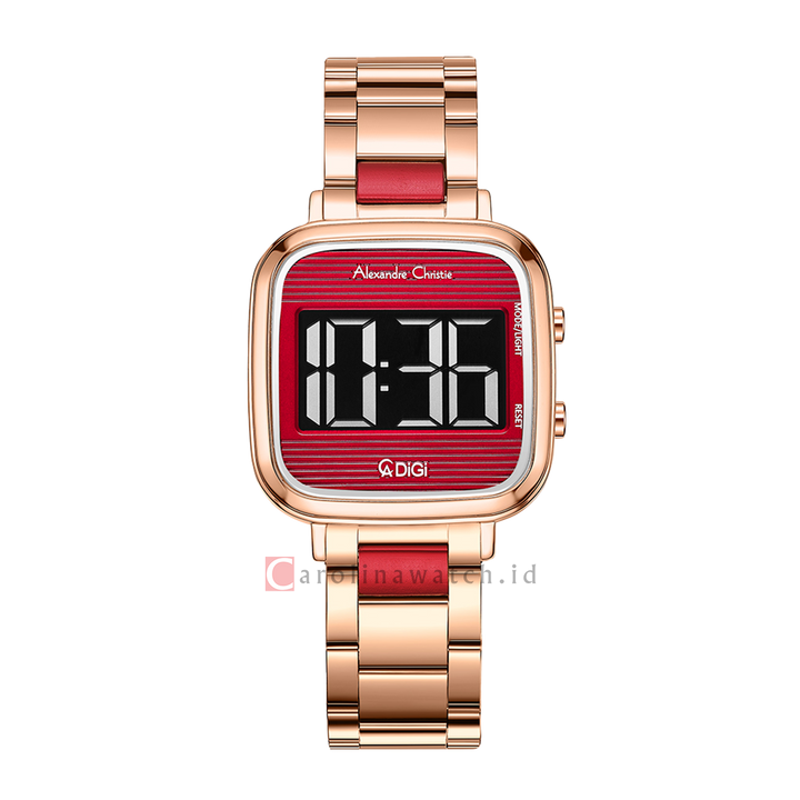 Jam Tangan Alexandre Christie DIGI AC 9402 LHBRGRE Women Red Digital Dial Rose Gold Stainless Steel Strap