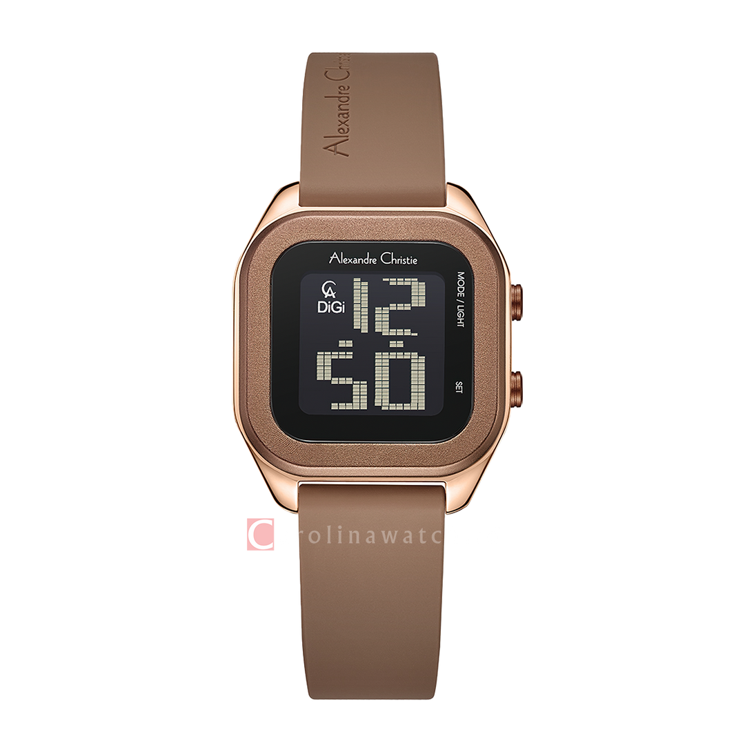 Jam Tangan Alexandre Christie DIGI AC 9496 LHRRGBABO Women Digital Dial Brown Rubber Strap