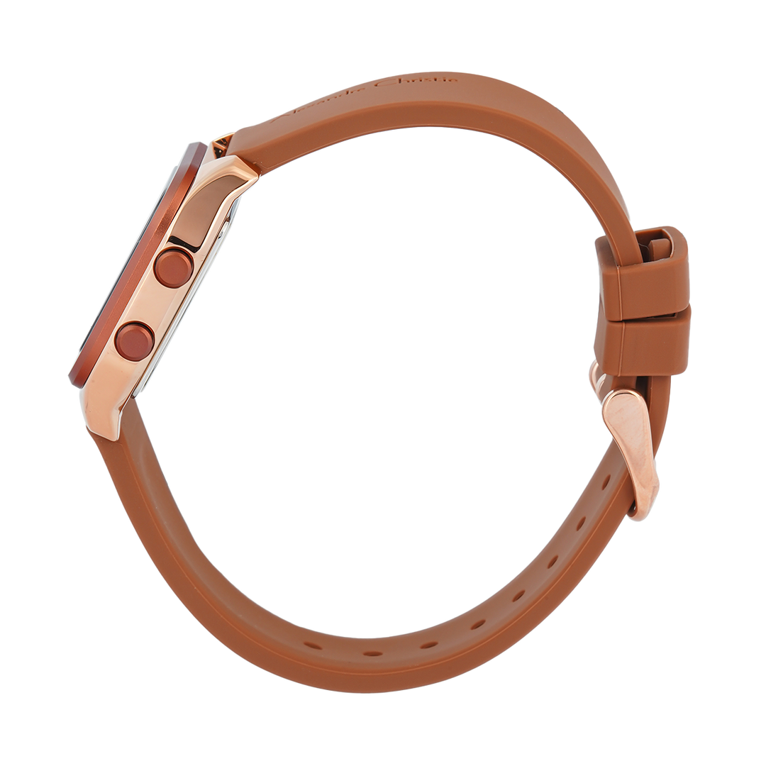 Jam Tangan Alexandre Christie DIGI AC 9496 LHRRGBABO Women Digital Dial Brown Rubber Strap