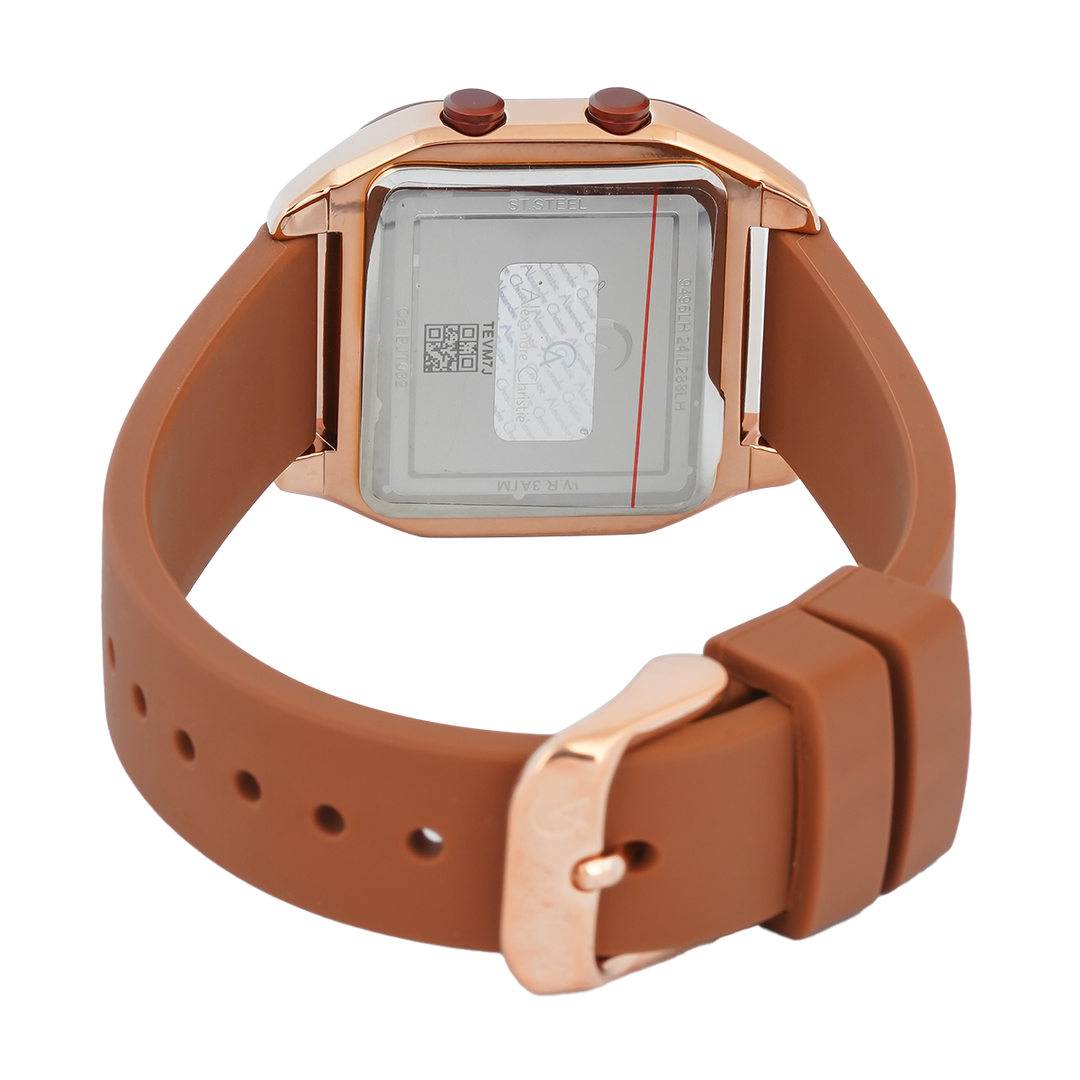 Jam Tangan Alexandre Christie DIGI AC 9496 LHRRGBABO Women Digital Dial Brown Rubber Strap