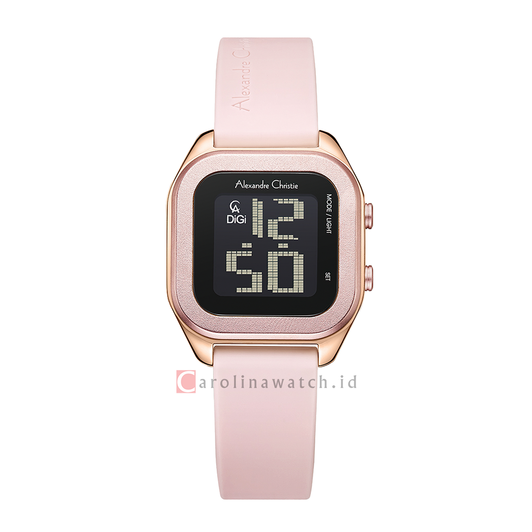 Jam Tangan Alexandre Christie DIGI AC 9496 LHRRGBAPN Women Digital Dial Pink Rubber Strap