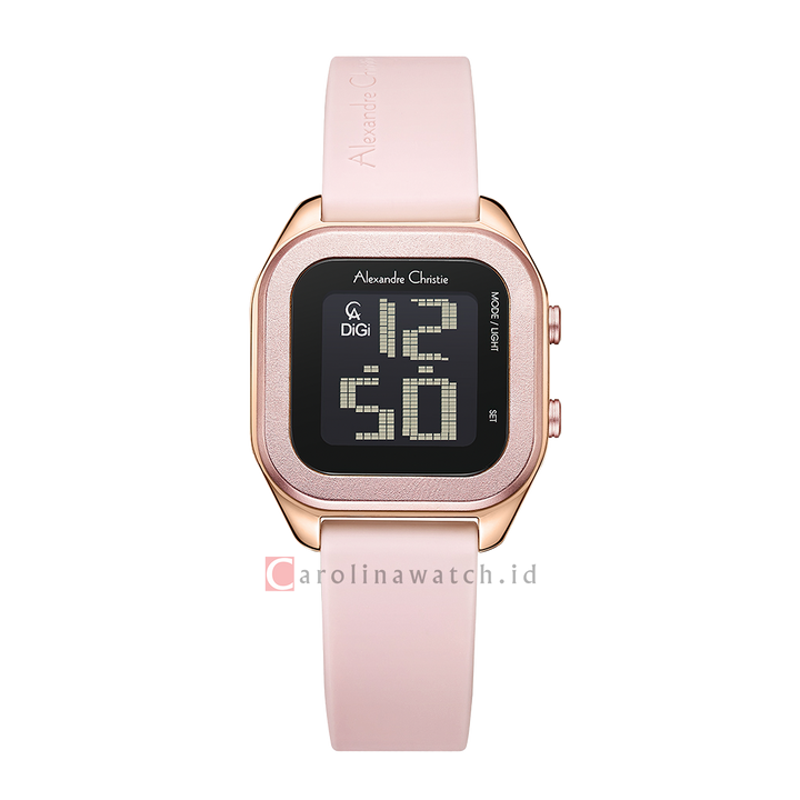 Jam Tangan Alexandre Christie DIGI AC 9496 LHRRGBAPN Women Digital Dial Pink Rubber Strap