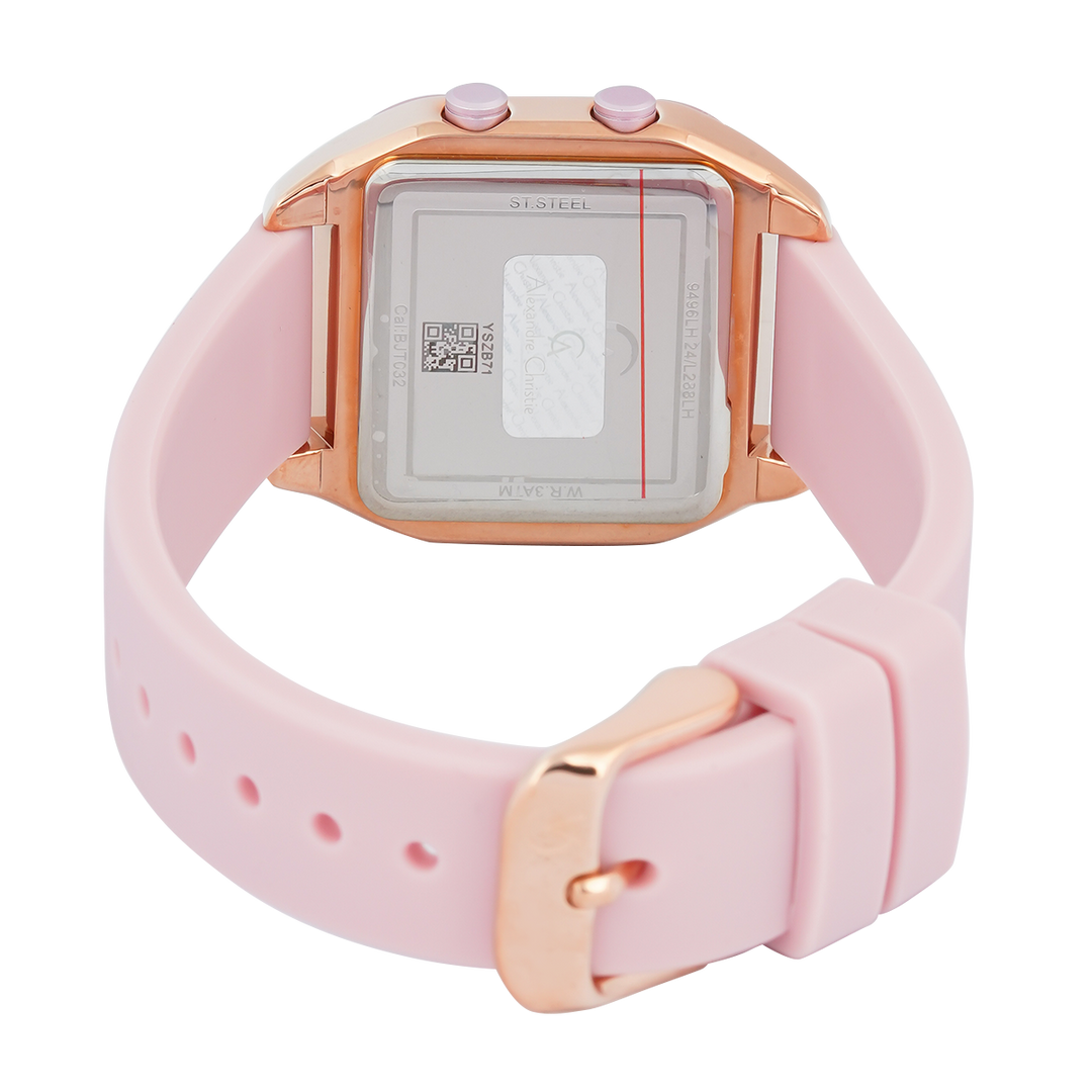 Jam Tangan Alexandre Christie DIGI AC 9496 LHRRGBAPN Women Digital Dial Pink Rubber Strap