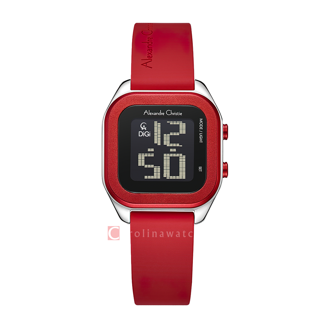 Jam Tangan Alexandre Christie DIGI AC 9496 LHRSSBARE Women Digital Dial Red Rubber Strap