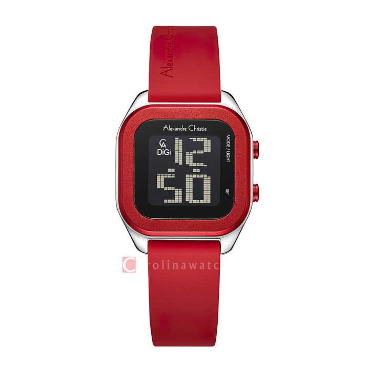 Jam Tangan Alexandre Christie DIGI AC 9496 LHRSSBARE Women Digital Dial Red Rubber Strap