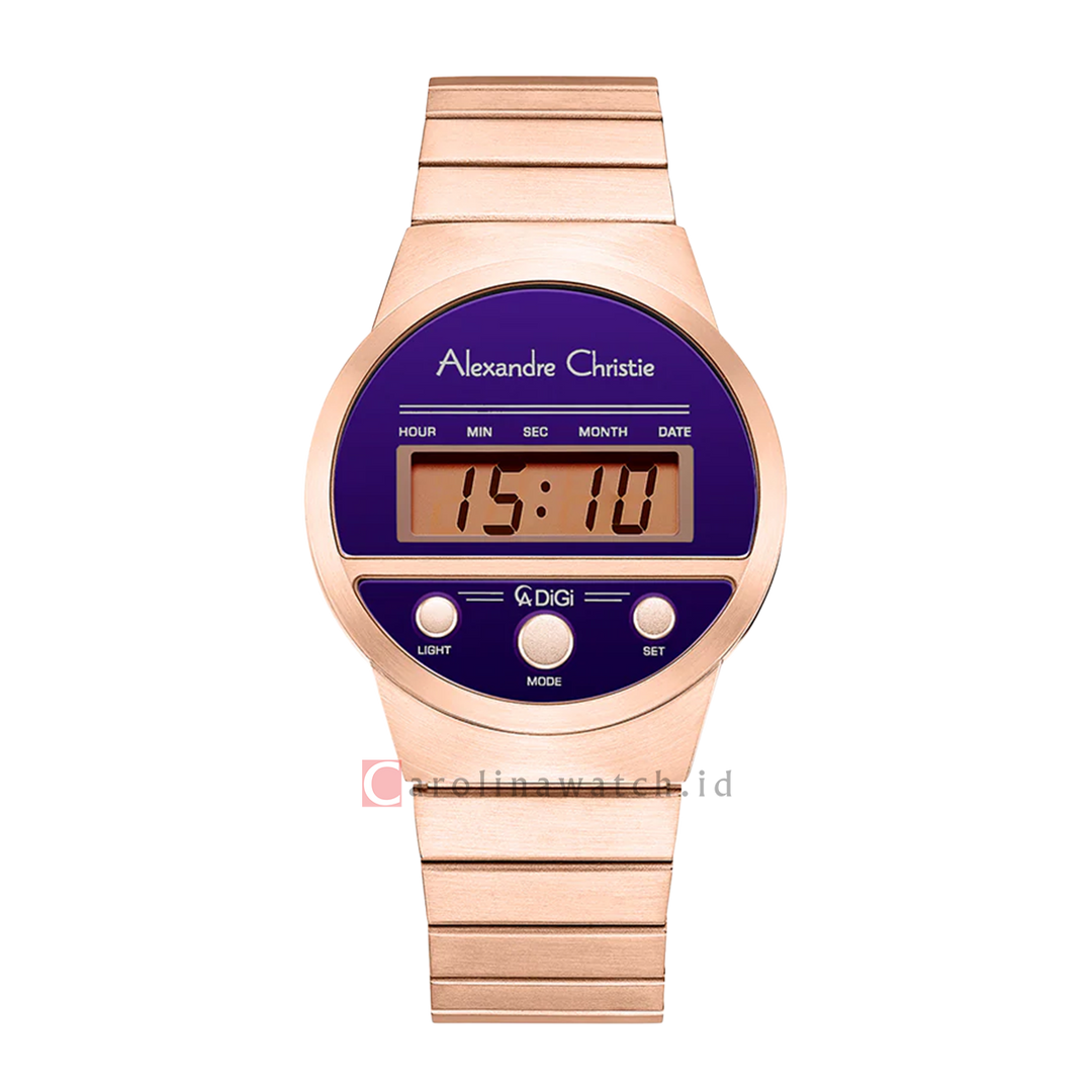 Jam Tangan Alexandre Christie DIGI AC 9500 LHBRGPUPN Women Digital Dial Gold Stainless Steel Strap