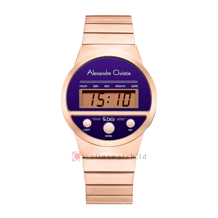 Jam Tangan Alexandre Christie DIGI AC 9500 LHBRGPUPN Women Digital Dial Gold Stainless Steel Strap