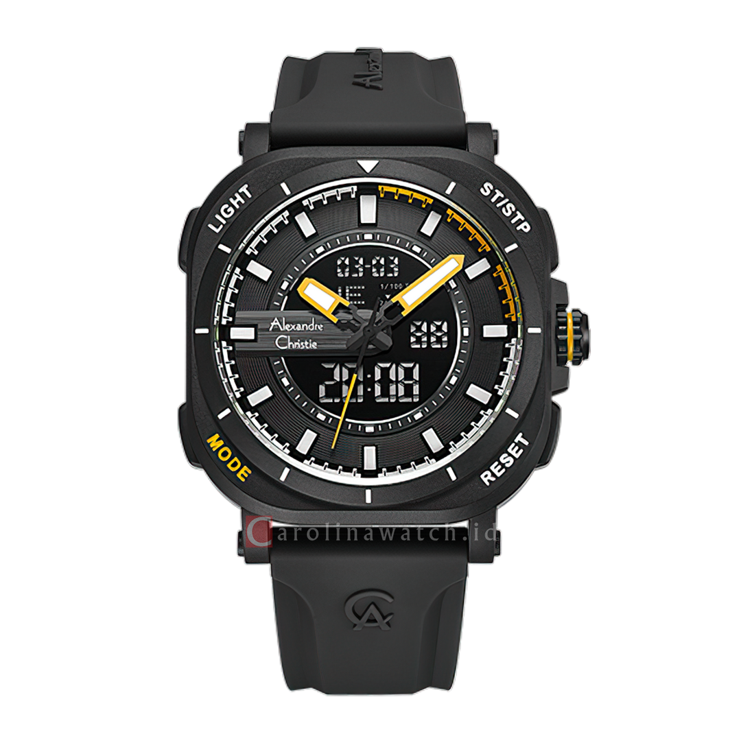 Jam Tangan Alexandre Christie AC 9501 MHRIPBAYL Men Black Digital Analog Dial Black Rubber Strap