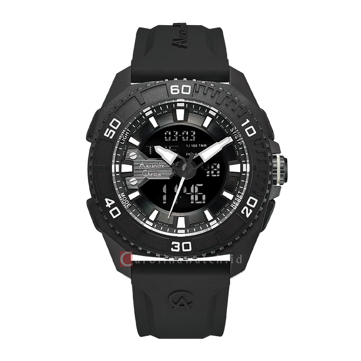 Jam Tangan Alexandre Christie AC 9502 MHRIPBADG Men Digital Analog Dial Black Rubber Strap