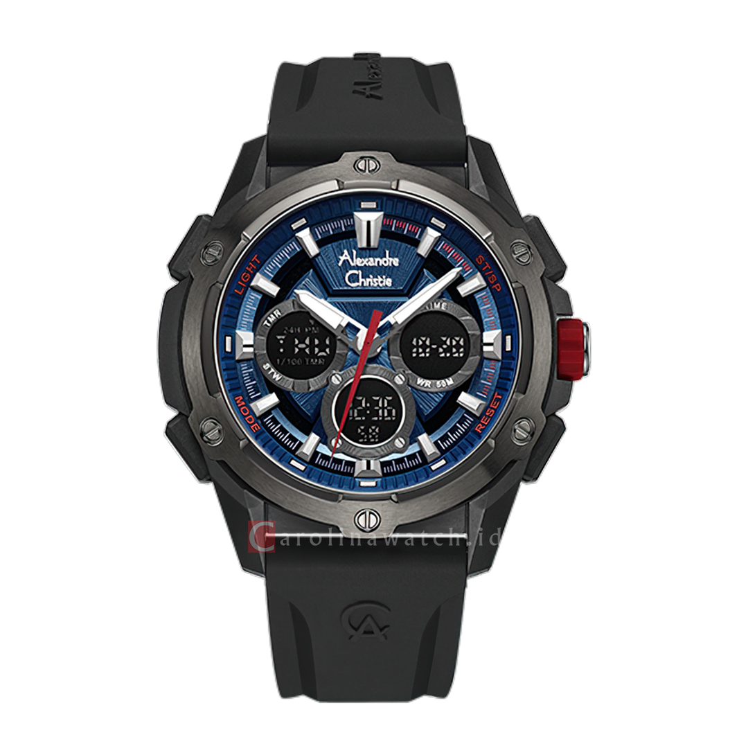 Jam Tangan Alexandre Christie AC 9503 MHREPBU Men Digital Analog Dial Black Rubber Strap