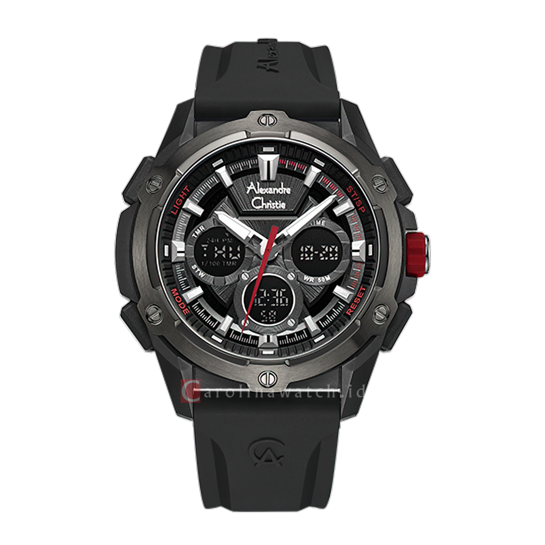 Jam Tangan Alexandre Christie AC 9503 MHREPDGBA Men Digital Analog Dial Black Rubber Strap