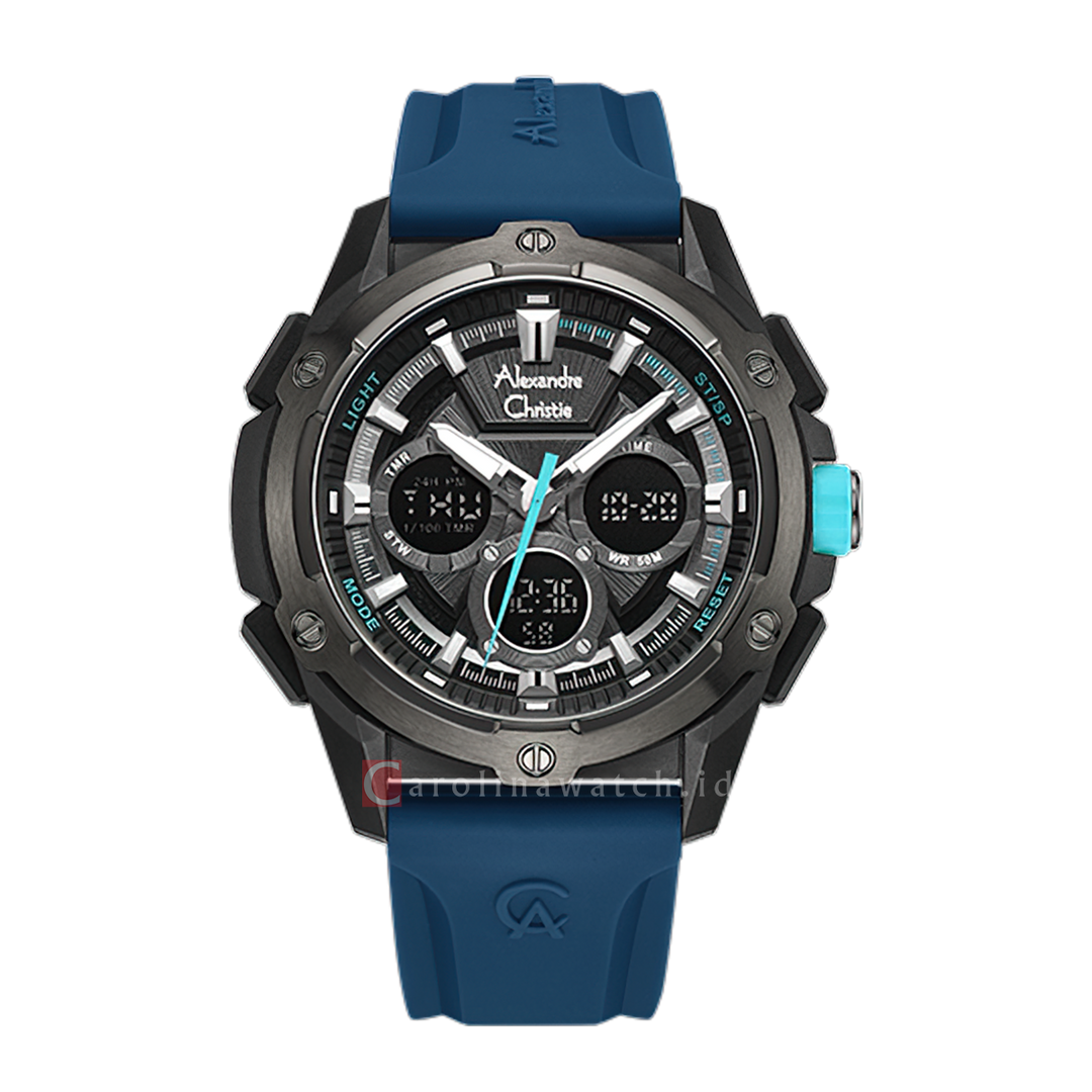 Jam Tangan Alexandre Christie AC 9503 MHREPDGBU Men Digital Analog Dial Blue Rubber Strap