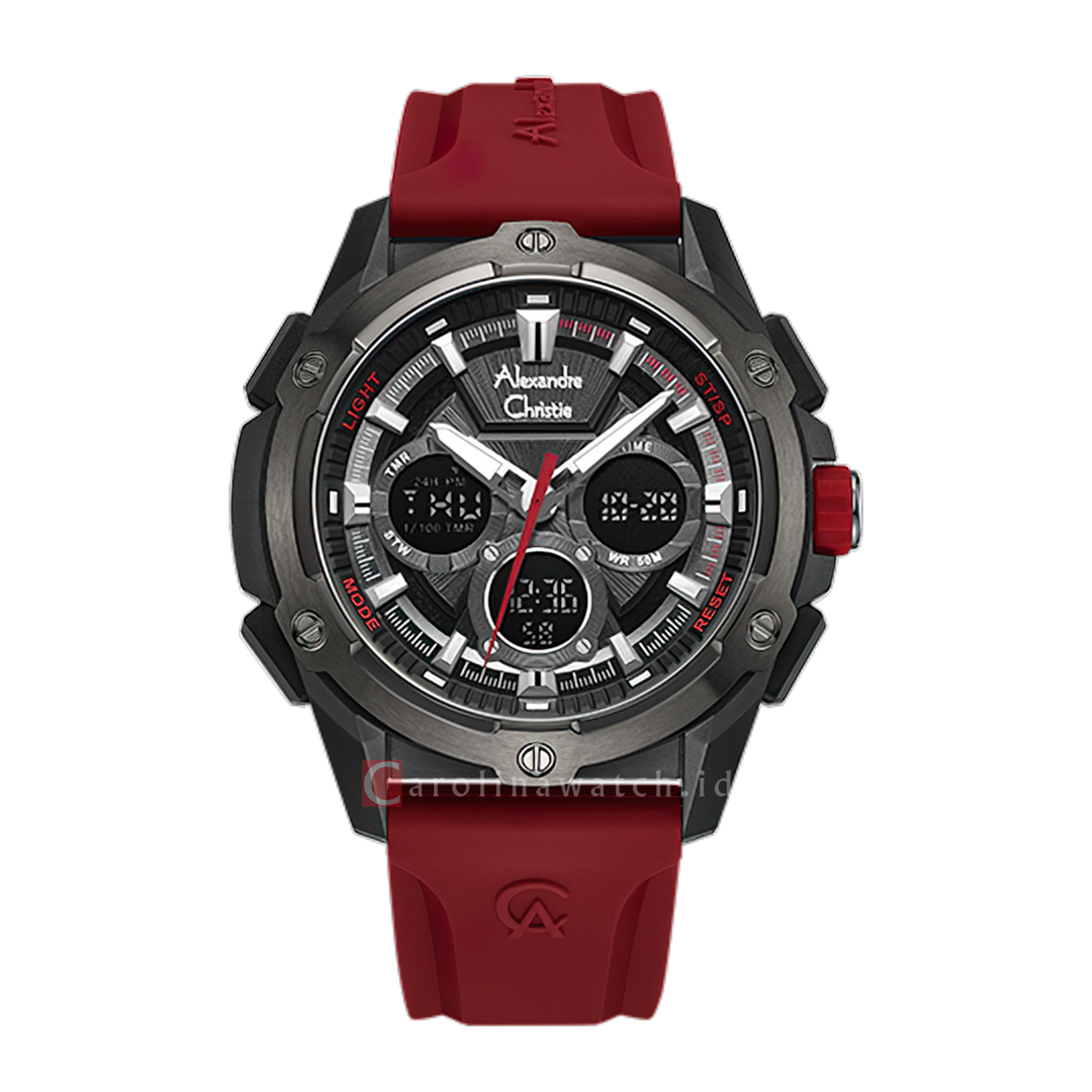 Jam Tangan Alexandre Christie AC 9503 MHREPDGRE Men Digital Analog Dial Red Rubber Strap