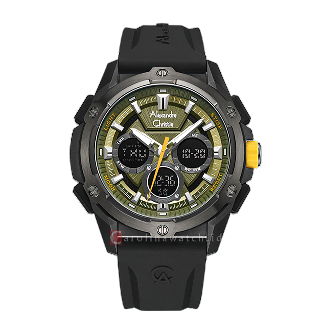 Jam Tangan Alexandre Christie AC 9503 MHREPGN Men Digital Analog Dial Black Rubber Strap