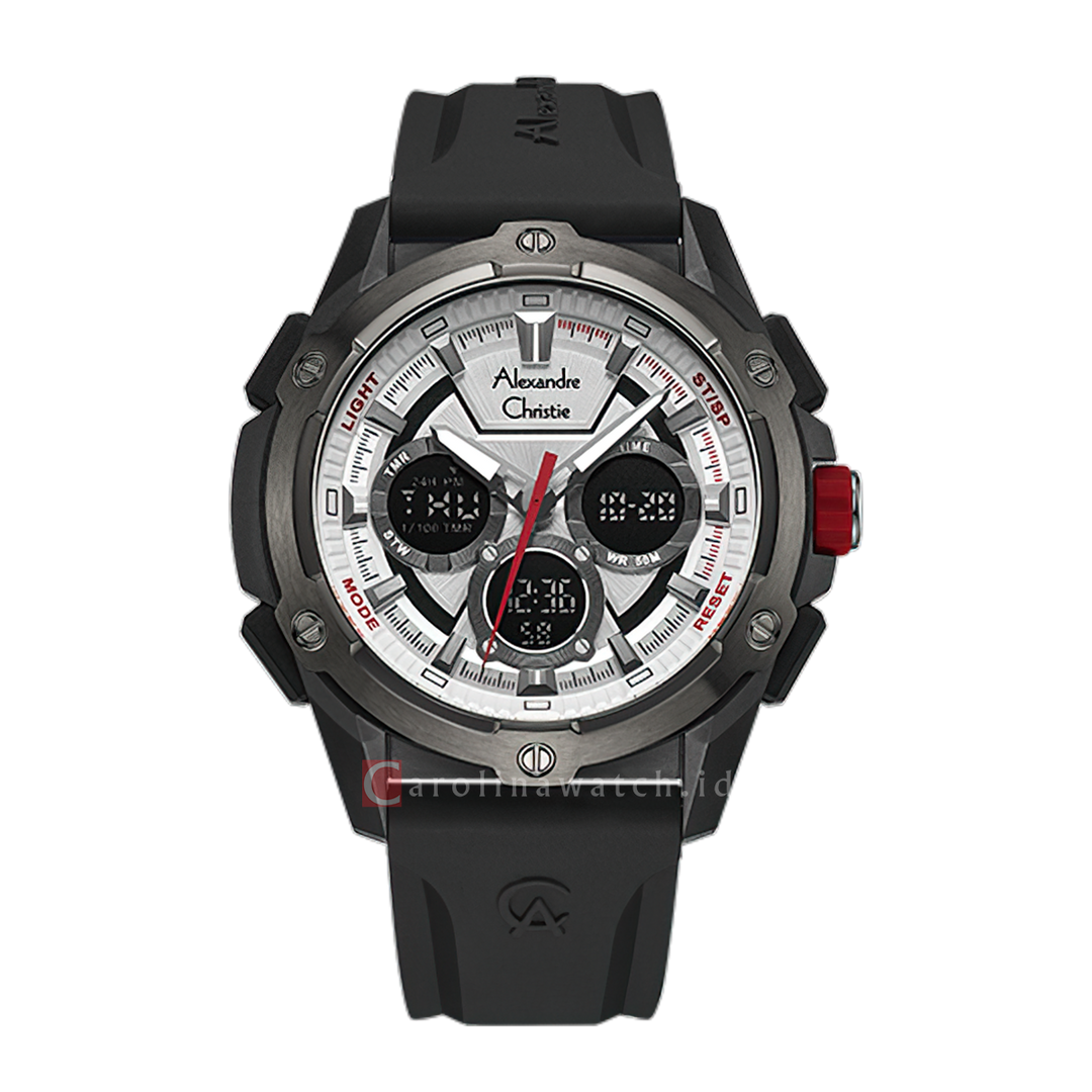 Jam Tangan Alexandre Christie AC 9503 MHREPSL Men Digital Analog Dial Black Rubber Strap