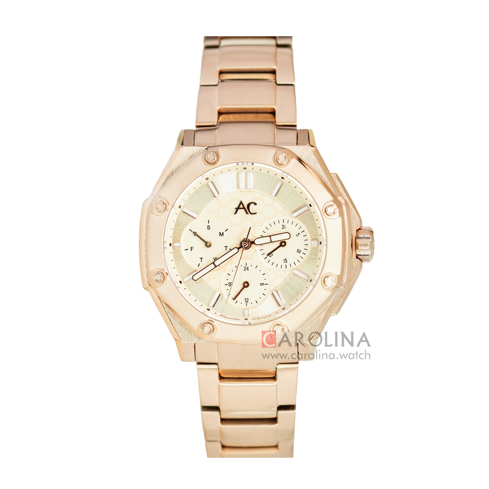 Jam Tangan Alexandre Christie AC 9601 BFBRGLN Women Gold Dial Gold Stainless Steel Strap