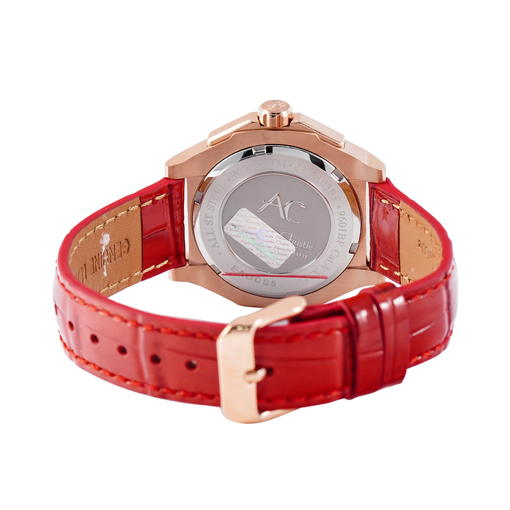 Jam Tangan Alexandre Christie AC 9601 BFLRGLN Women Gold Dial Red Leather Strap