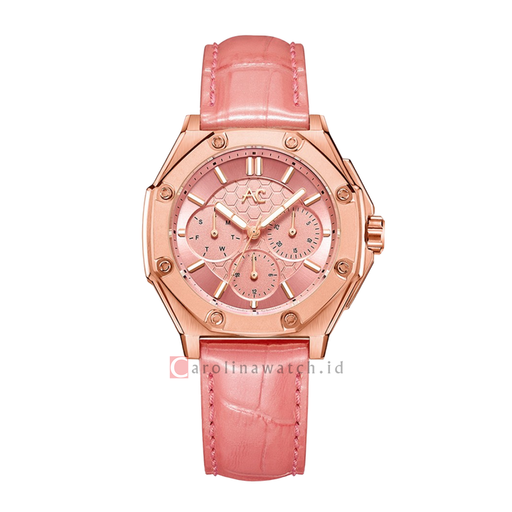 Jam Tangan Alexandre Christie AC 9601 BFLRGPN Women Pink Dial Pink Leather Strap