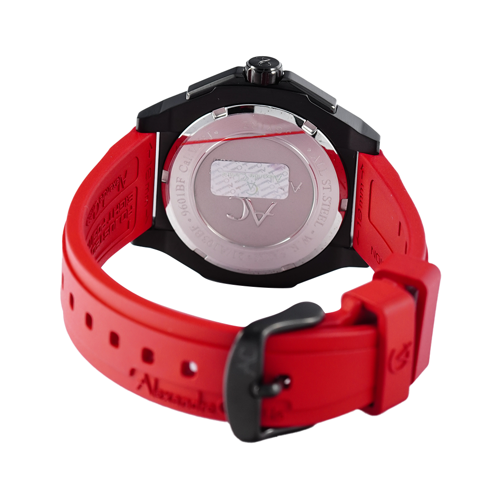 Jam Tangan Alexandre Christie AC 9601 BFRIPBARE Women Black Dial Red Rubber Strap