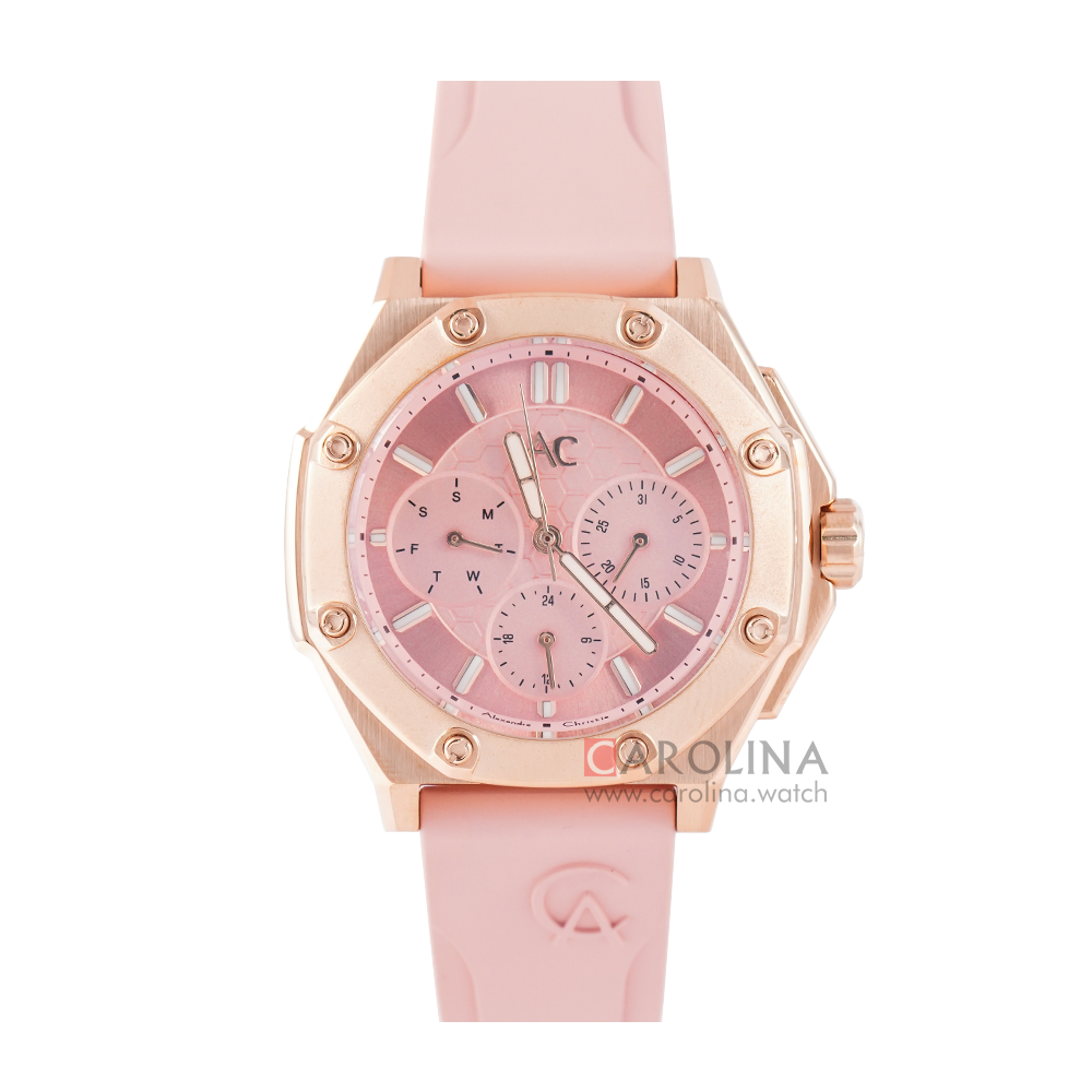 Jam Tangan Alexandre Christie AC 9601 BFRRGPN Women Pink Dial Pink Rubber Strap