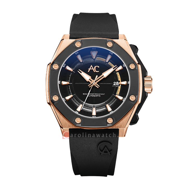 Jam Tangan Alexandre Christie Collection AC 9601 MARBRBA Men Black Dial Black Rubber Strap