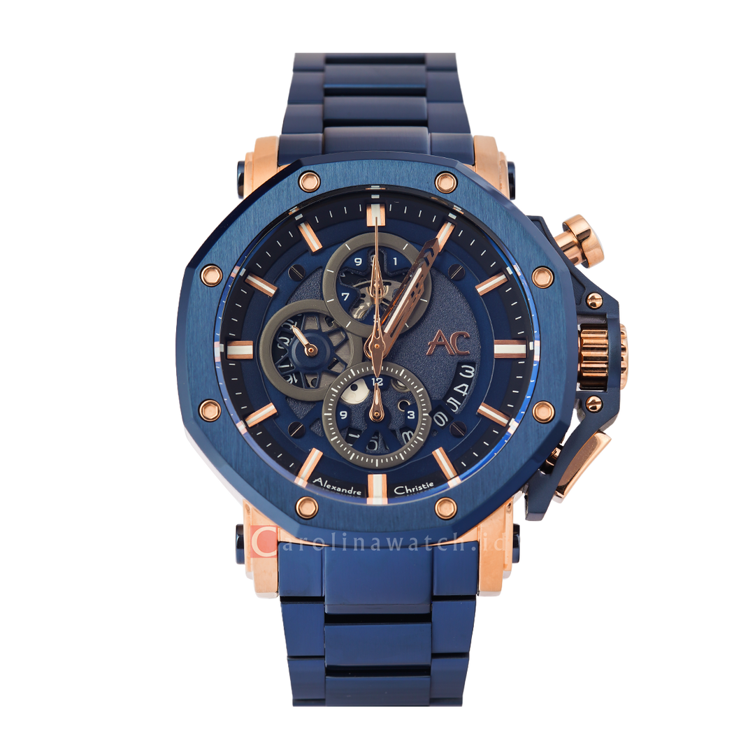 Jam Tangan Alexandre Christie Chronograph AC 9603 MCBURBU Men Blue Dial Blue Stainless Steel Strap