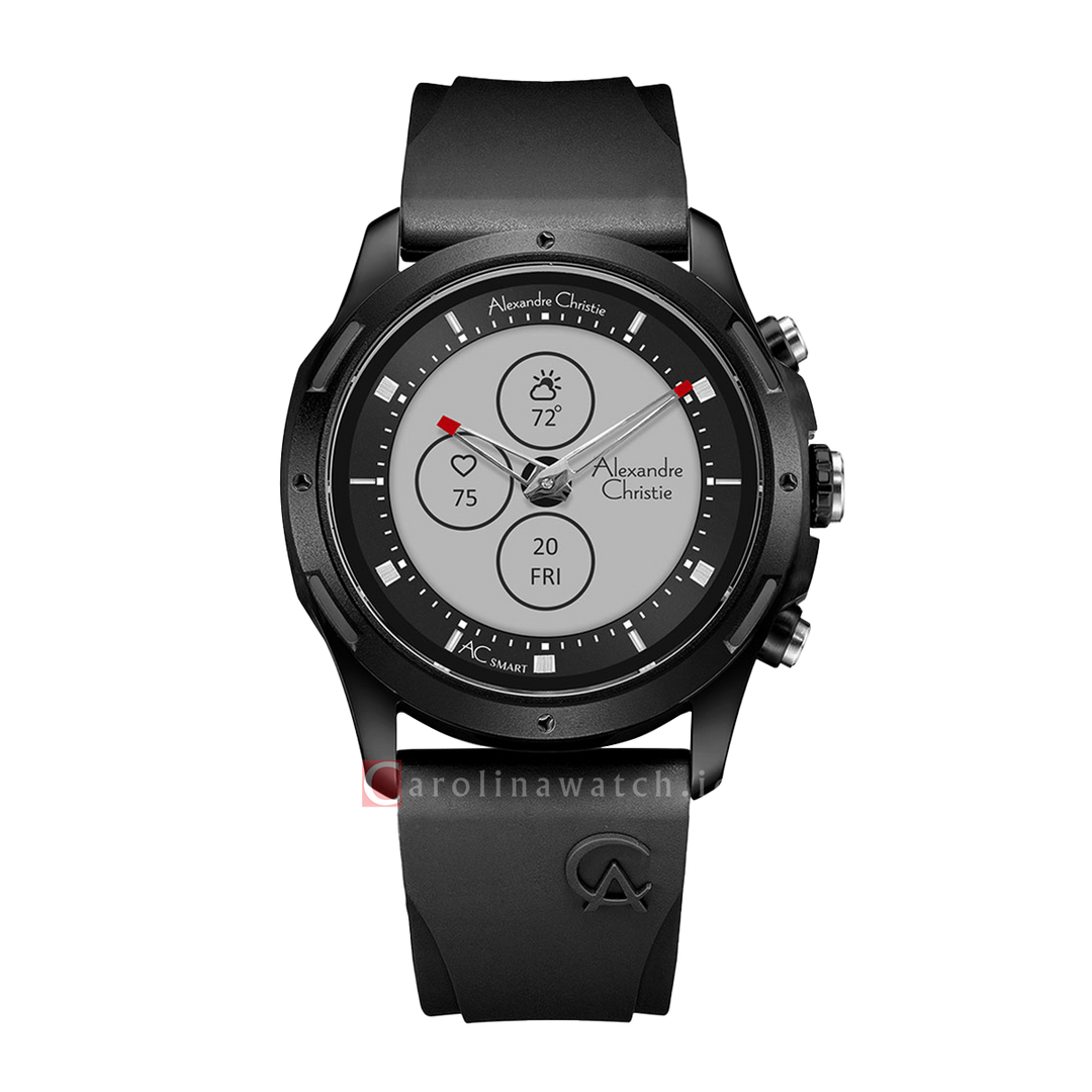 Jam Tangan Alexandre Christie Smartwatch AC S002 MFRIPBA Men Digital-Analog Dial Black Rubber Strap