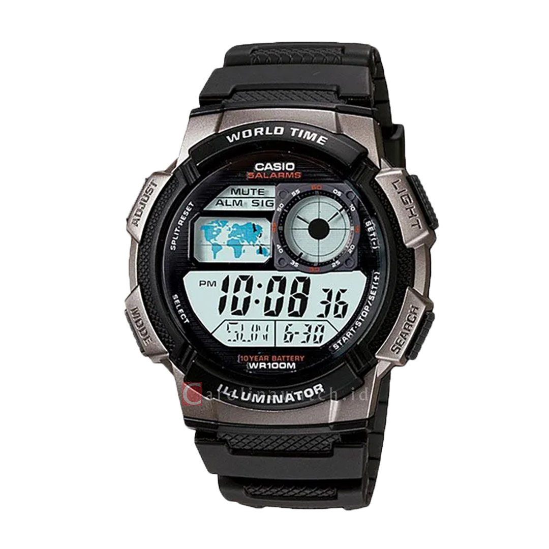 Jam Tangan Casio General AE-1000W-1B Men 10 Year Battery Life Digital Dial Black Resin Strap